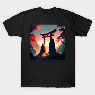 Orange Leaves and Japanese Torii T-Shirt